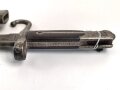 Italien, Seitengewehr Modell Vetterli 1870, Lederscheide mit Messingbeschlägen, ungereinigt, Scheide geschrumpft  ca 27 mm