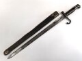 Italien, Seitengewehr Modell Vetterli 1870, Lederscheide mit Messingbeschlägen, ungereinigt, Scheide geschrumpft  ca 27 mm