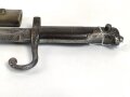 Italien, Seitengewehr Modell Vetterli 1870, Lederscheide mit Messingbeschlägen, ungereinigt, Scheide geschrumpft  ca 27 mm