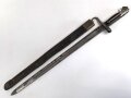 Italien, Seitengewehr Modell Vetterli 1870, Lederscheide mit Messingbeschlägen, ungereinigt, Scheide geschrumpft  ca 27 mm