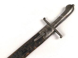 Württemberg, Faschinenmesser Modell 1829 , typisches Stahlgefäß, verschiedene Truppenstempel, ohne Herstellermarke, Lederscheide  fest, ungereinigt