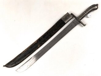 Württemberg, Faschinenmesser Modell 1829 , typisches Stahlgefäß, verschiedene Truppenstempel, ohne Herstellermarke, Lederscheide  fest, ungereinigt