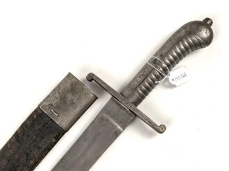 Württemberg, Faschinenmesser Modell 1829 , typisches Stahlgefäß, verschiedene Truppenstempel, ohne Herstellermarke, Lederscheide  fest, ungereinigt
