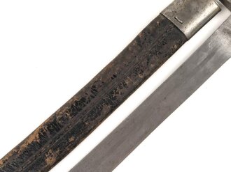 Württemberg, Faschinenmesser Modell 1829 , typisches Stahlgefäß, verschiedene Truppenstempel, ohne Herstellermarke, Lederscheide  fest, ungereinigt