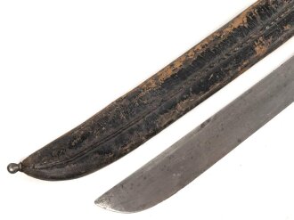 Württemberg, Faschinenmesser Modell 1829 , typisches Stahlgefäß, verschiedene Truppenstempel, ohne Herstellermarke, Lederscheide  fest, ungereinigt