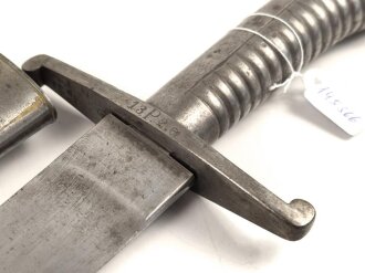 Württemberg, Faschinenmesser Modell 1829 , typisches Stahlgefäß, verschiedene Truppenstempel, ohne Herstellermarke, Lederscheide  fest, ungereinigt