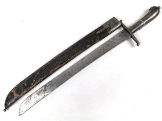 Württemberg, Faschinenmesser Modell 1829 , typisches Stahlgefäß, verschiedene Truppenstempel, ohne Herstellermarke, Lederscheide  fest, ungereinigt