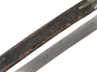 Württemberg, Faschinenmesser Modell 1829 , typisches Stahlgefäß, verschiedene Truppenstempel, ohne Herstellermarke, Lederscheide  fest, ungereinigt