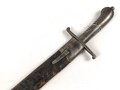 Württemberg, Faschinenmesser Modell 1829 , typisches Stahlgefäß, verschiedene Truppenstempel, ohne Herstellermarke, Lederscheide  fest, ungereinigt