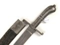 Württemberg, Faschinenmesser Modell 1829 , typisches Stahlgefäß, verschiedene Truppenstempel, ohne Herstellermarke, Lederscheide  fest, ungereinigt