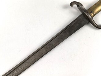 Preußen, Seitengewehr für Füsiliere  Modell 1860, ohne Scheide, Truppenstempel, Abnahmestempel auf Parierstange W 68, Solinger Herstellermarke, Klingenlänge 50,3 cm, Klinge korrodiert, ungereinigt