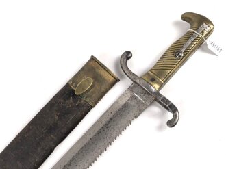 Kaiserreich, Pionierfaschinenmesser mit Säge Modell 1871 aus Modell 1860 gefertigt, Laufring ausgebuchst auf ca 17,3 mm, Suhler Hersteller