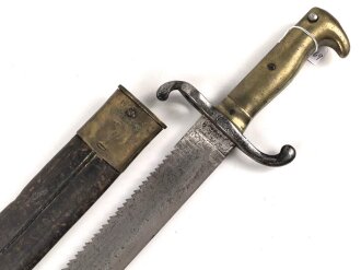 Kaiserreich, Pionierfaschinenmesser mit Säge Modell 1871 aus Modell 1860 gefertigt, Laufring ausgebuchst auf ca 17,3 mm, Suhler Hersteller