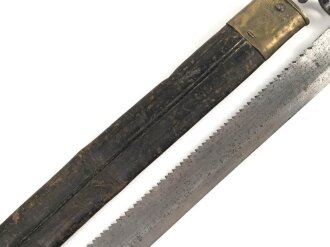 Kaiserreich, Pionierfaschinenmesser mit Säge Modell 1871 aus Modell 1860 gefertigt, Laufring ausgebuchst auf ca 17,3 mm, Suhler Hersteller