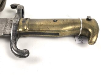 Kaiserreich, Pionierfaschinenmesser mit Säge Modell 1871 aus Modell 1860 gefertigt, Laufring ausgebuchst auf ca 17,3 mm, Suhler Hersteller