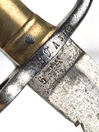 Kaiserreich, Pionierfaschinenmesser mit Säge Modell 1871 aus Modell 1860 gefertigt, Laufring ausgebuchst auf ca 17,3 mm, Suhler Hersteller