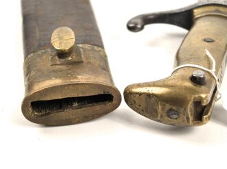 Kaiserreich, Pionierfaschinenmesser mit Säge Modell 1871 aus Modell 1860 gefertigt, Laufring ausgebuchst auf ca 17,3 mm, Suhler Hersteller
