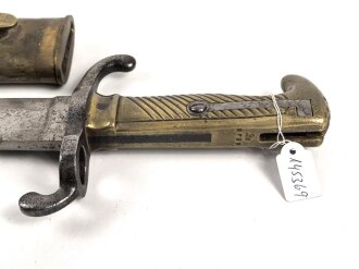 Kaiserreich, Pionierfaschinenmesser mit Säge Modell 1871 aus Modell 1860 gefertigt, Laufring ausgebuchst auf ca 17,3 mm, Suhler Hersteller
