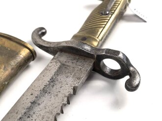 Kaiserreich, Pionierfaschinenmesser mit Säge Modell 1871 aus Modell 1860 gefertigt, Laufring ausgebuchst auf ca 17,3 mm, Suhler Hersteller