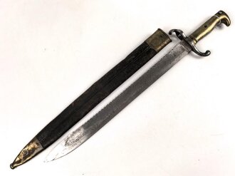 Kaiserreich, Pionierfaschinenmesser mit Säge Modell 1871 aus Modell 1860 gefertigt, Laufring ausgebuchst auf ca 17,3 mm, Suhler Hersteller