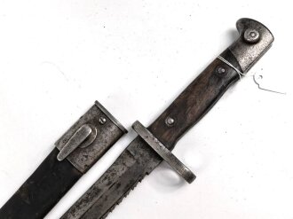 Bayern, Seitengewehr Modell 71/84 mit Säge  Hersteller Weyersberg Kirschbaum Solingen, bayrischer Truppenstempel auf Parierstange, Abnahme W 88 und L mit Krone 91 , O mit Krone, Scheidennaht offen , Leder weich