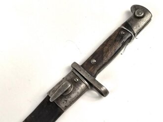 Bayern, Seitengewehr Modell 71/84 mit Säge  Hersteller Weyersberg Kirschbaum Solingen, bayrischer Truppenstempel auf Parierstange, Abnahme W 88 und L mit Krone 91 , O mit Krone, Scheidennaht offen , Leder weich