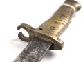 1.Weltkrieg Ersatzseitengewehr mit geriffeltem Messinggriff ohne Scheide, Reinigungsloch,  mit ausgeprägter Laufkralle und dreikantiger Klinge