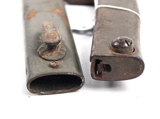 1.Weltkrieg,  Ersatzseitengewehr EB 12  mit Stahlgriff , Reinigungsloch,  mit ausgeprägter Laufkralle 17,5mm  und Klinge mit Hohlkehle, Klingenlänge 31cm, Originallack