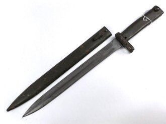 1.Weltkrieg,  Ersatzseitengewehr EB 12  mit Stahlgriff , Reinigungsloch,  mit ausgeprägter Laufkralle 17,5mm  und Klinge mit Hohlkehle, Klingenlänge 31cm, Originallack