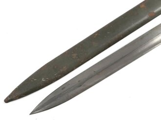1.Weltkrieg,  Ersatzseitengewehr EB 12  mit Stahlgriff , Reinigungsloch,  mit ausgeprägter Laufkralle 17,5mm  und Klinge mit Hohlkehle, Klingenlänge 31cm, Originallack
