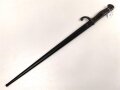 1.Weltkrieg Ersatzseitengewehr EB 90 aus belgischem Comblain Modell 1882 Garde Civique,  Scheide mit Originallack, deutscher Abnahmestempel auf Knaufoberseite,