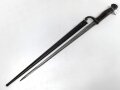 1.Weltkrieg Ersatzseitengewehr EB 90 aus belgischem Comblain Modell 1882 Garde Civique,  Scheide mit Originallack, deutscher Abnahmestempel auf Knaufoberseite,
