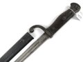1.Weltkrieg Ersatzseitengewehr EB 90 aus belgischem Comblain Modell 1882 Garde Civique,  Scheide mit Originallack, deutscher Abnahmestempel auf Knaufoberseite,