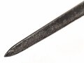 Schweiz, Weidmesser ohne Scheide , aufpflanzbar, Kantonal, Arretierungsfeder fehlt, Gesamtlänge 65,7 cm, Messinggriff mit gerader Parierstange   glatte Keilklinge beschliffen mit Rostspuren,  Schlitzlänge für die Gewehraufnahme 7cm, Schlitzbreite 3,5 mm