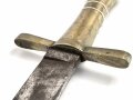 Schweiz, Weidmesser ohne Scheide , aufpflanzbar, Kantonal, Arretierungsfeder fehlt, Gesamtlänge 65,7 cm, Messinggriff mit gerader Parierstange   glatte Keilklinge beschliffen mit Rostspuren,  Schlitzlänge für die Gewehraufnahme 7cm, Schlitzbreite 3,5 mm