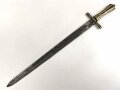 Schweiz, Weidmesser ohne Scheide , aufpflanzbar, Kantonal, Arretierungsfeder fehlt, Gesamtlänge 65,7 cm, Messinggriff mit gerader Parierstange   glatte Keilklinge beschliffen mit Rostspuren,  Schlitzlänge für die Gewehraufnahme 7cm, Schlitzbreite 3,5 mm