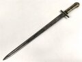 Schweiz, Weidmesser ohne Scheide , aufpflanzbar, Kantonal, Gesamtlänge 66,2 cm, Messinggriff mit gerader Parierstange  ,  Keilklinge mit mittiger Hohlkehle  fleckig  ,Schlitzlänge für die Gewehraufnahme 9,2 cm, Schlitzbreite 7,5 mm