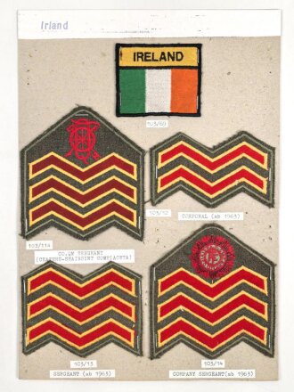 Irland, Sammlung Rangabzeichen Heer, auf Karton getackert