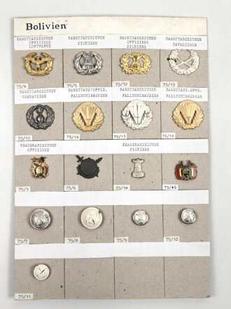 Bolivien, Sammlung verschiedener Barettabzeichen