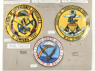 Bolivien, Sammlung Brust und Ärmelabzeichen, auf Karton getackert