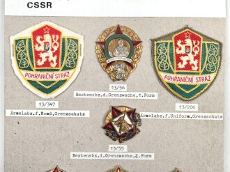 Tschechoslowakei, Sammlung verschiedener Bestenabzeichen der Grenzwache, teils auf Karton getackert