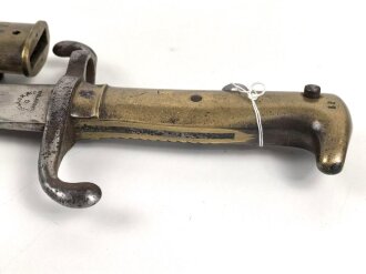 Kaiserreich, Preussen, Seitengewehr Modell 1871, Kammerstück, W 73, Hersteller Coulaux & Co Klingenthal, Abnahmestempel auf allen Teilen, Truppenstempel auf Parierstange, Mundblechschraube fehlt, einsatzgeschliffen ,