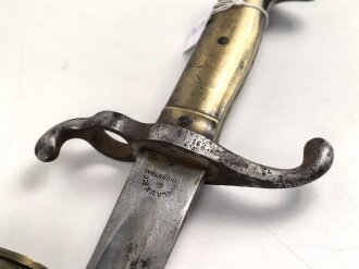 Kaiserreich, Preussen, Seitengewehr Modell 1871, Kammerstück, W 73, Hersteller Coulaux & Co Klingenthal, Abnahmestempel auf allen Teilen, Truppenstempel auf Parierstange, Mundblechschraube fehlt, einsatzgeschliffen ,