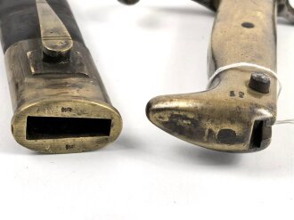 Kaiserreich, Preussen, Seitengewehr Modell 1871, Kammerstück, W 73, Hersteller Coulaux & Co Klingenthal, Abnahmestempel auf allen Teilen, Truppenstempel auf Parierstange, Mundblechschraube fehlt, einsatzgeschliffen ,