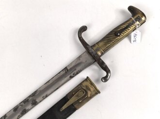 Kaiserreich, Preussen, Seitengewehr Modell 1871, Kammerstück, W 73, Hersteller Coulaux & Co Klingenthal, Abnahmestempel auf allen Teilen, Truppenstempel auf Parierstange, Mundblechschraube fehlt, einsatzgeschliffen ,
