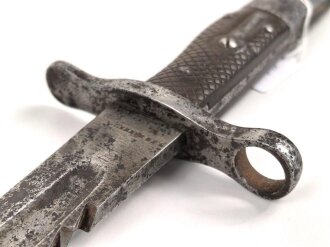 Schweiz, Seitengewehr Vetterli Modell 1878 mit Säge gekürz , Aufpflanzvorrichtung und Federführung  verschlossen, gewaffelter Holzgriff, möglicherweise als Ausgehstück verwendet