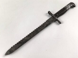 Schweiz, Seitengewehr Vetterli Modell 1878 mit Säge gekürz , Aufpflanzvorrichtung und Federführung  verschlossen, gewaffelter Holzgriff, möglicherweise als Ausgehstück verwendet