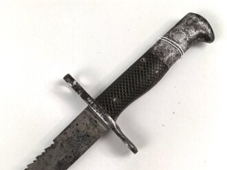 Schweiz, Seitengewehr Vetterli Modell 1878 mit Säge gekürz , Aufpflanzvorrichtung und Federführung  verschlossen, gewaffelter Holzgriff, möglicherweise als Ausgehstück verwendet