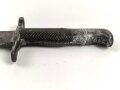 Schweiz, Seitengewehr Vetterli Modell 1878 mit Säge gekürz , Aufpflanzvorrichtung und Federführung  verschlossen, gewaffelter Holzgriff, möglicherweise als Ausgehstück verwendet