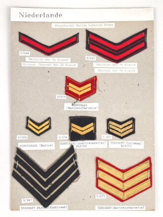 Niederlande, Sammlung Rangabzeichen der Marine und Marine Corps, auf Karton getackert